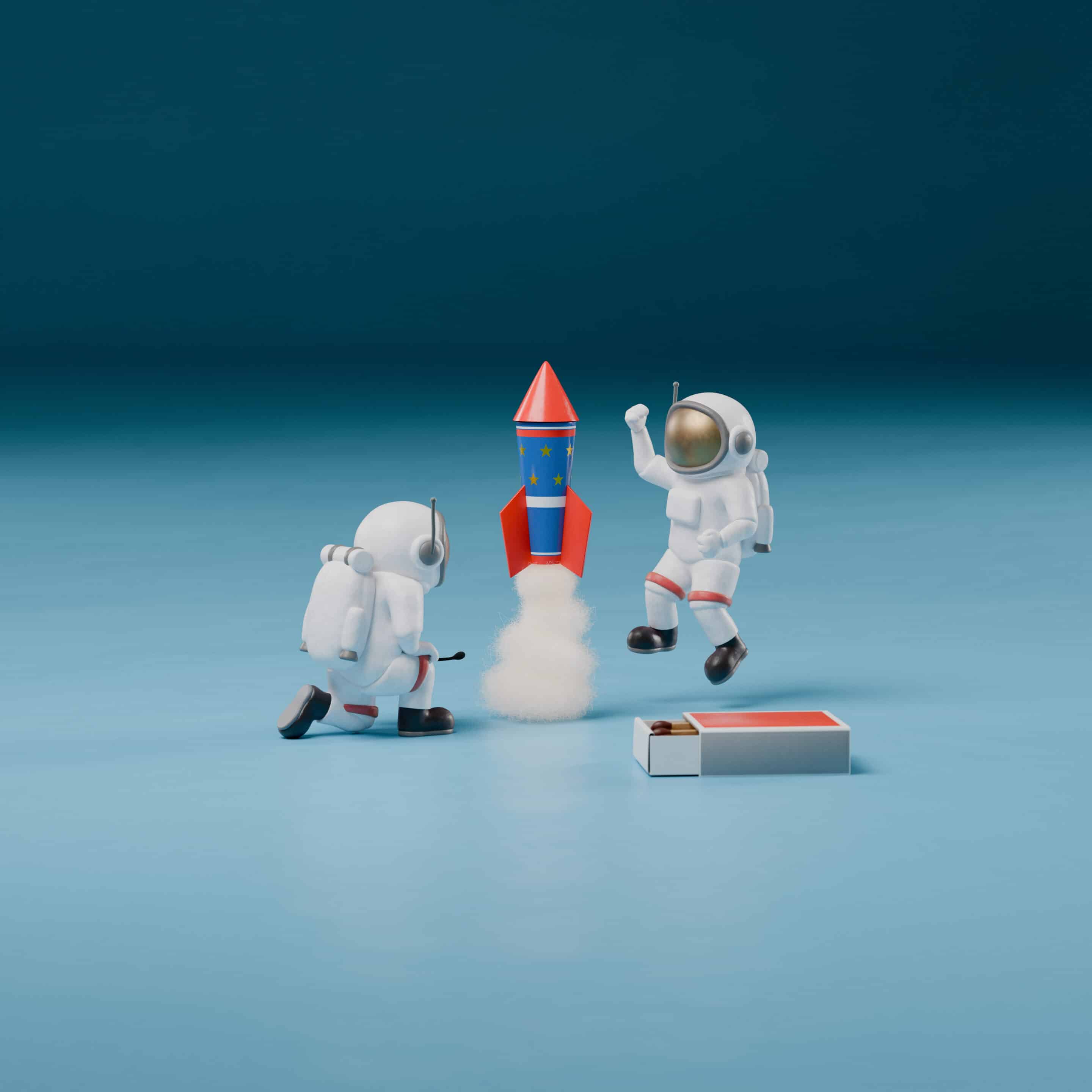 Discovery Session-  astronauts launching a toy rocket