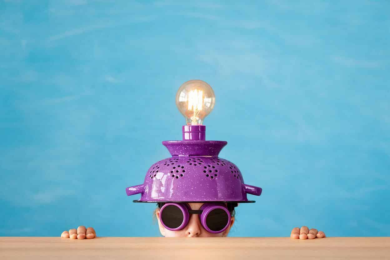 Computer Care Resources Page. Child with colander hat with lightbulb on top