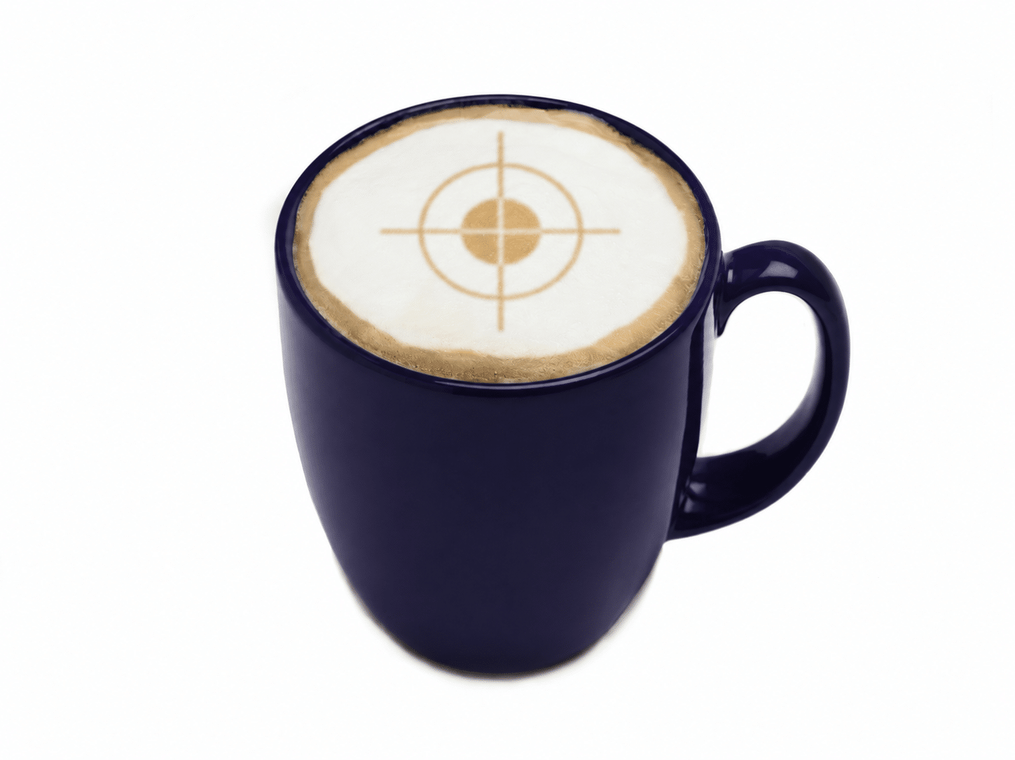 Coffee mug with target image painted in milk